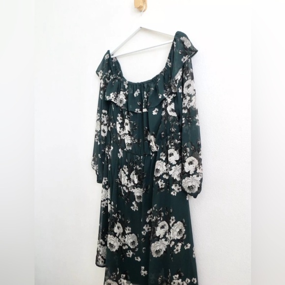 NEW! Torrid Floral Mini Chiffon Off-Shoulder Skater Dress Green SZ 22 - Picture 5 of 10